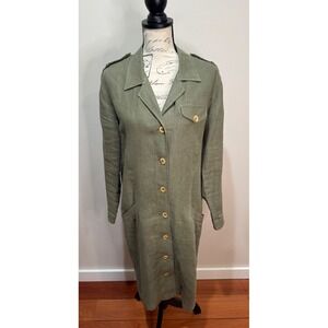 Vintage 80s 90s Banana Republic Safari & Travel Green Linen Jacket Shirt Dress M